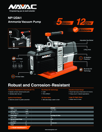 Thumbnail of document Data Sheet - NP12DA1 Ammonia Vacuum Pump, 12 CFM. 5 Microns, DC, Industrial Grade